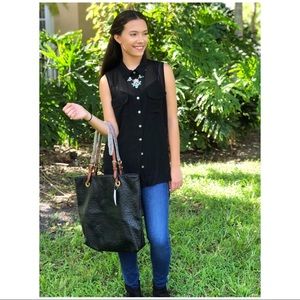 Hi low chiffon button down top